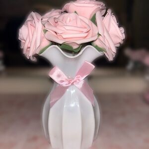 Pastel Pink Roses in White Vase